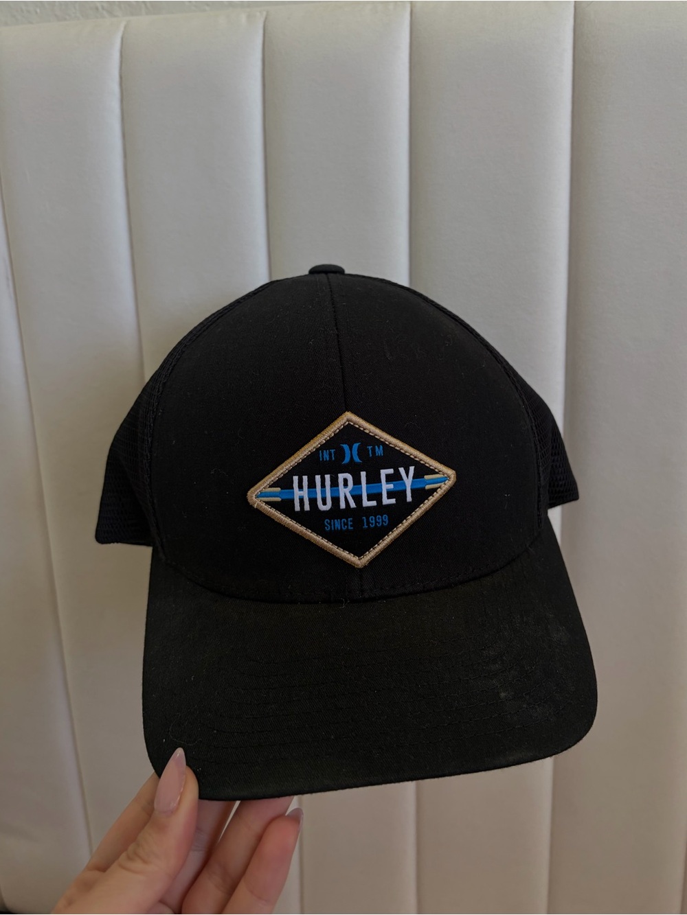 Hurley Black Trucker Cap with Blue Logo Patch